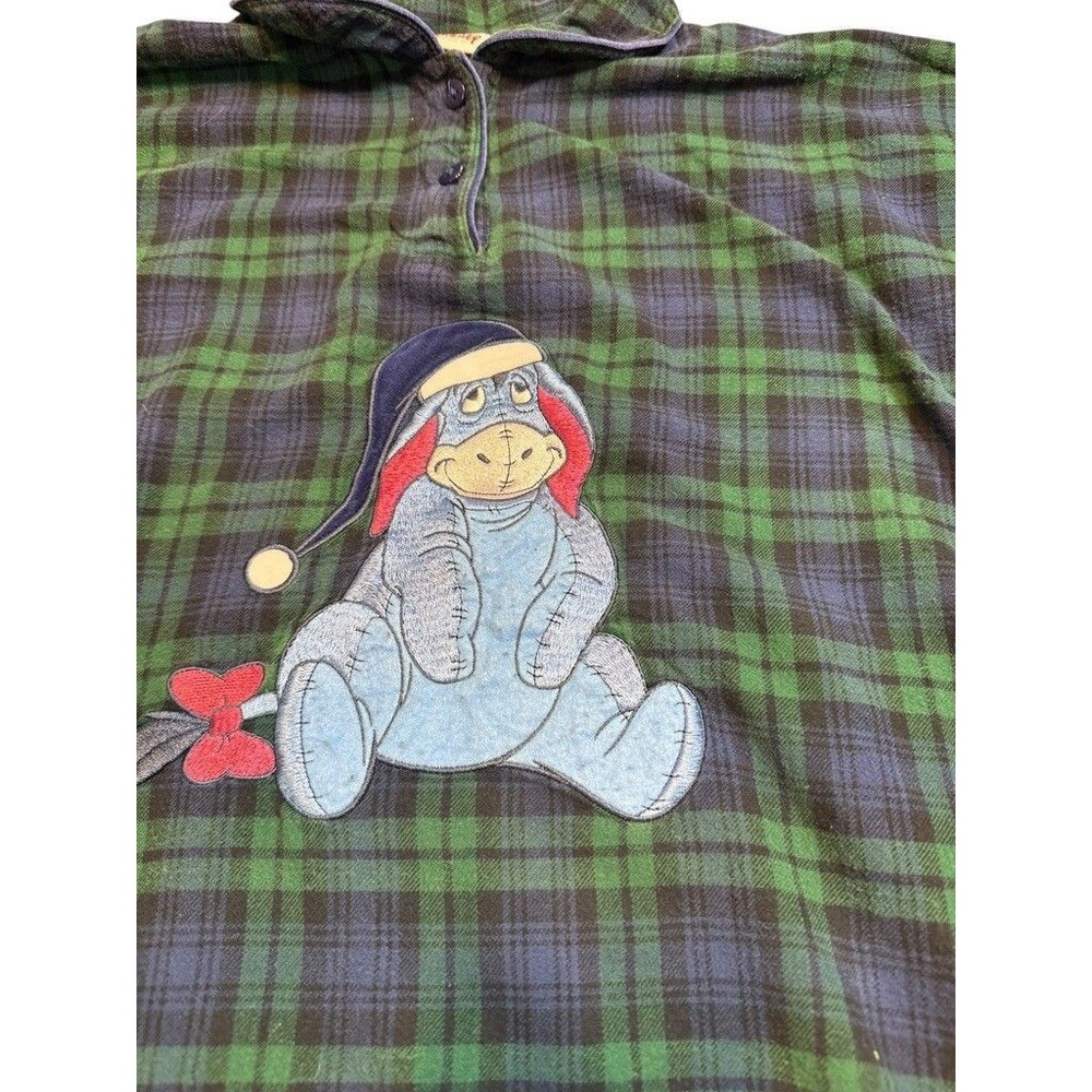Vtg Disney Store Nightgown Womens Size XL Eeyore Flannel Plaid Green Blue *READ* - Picture 2 of 7